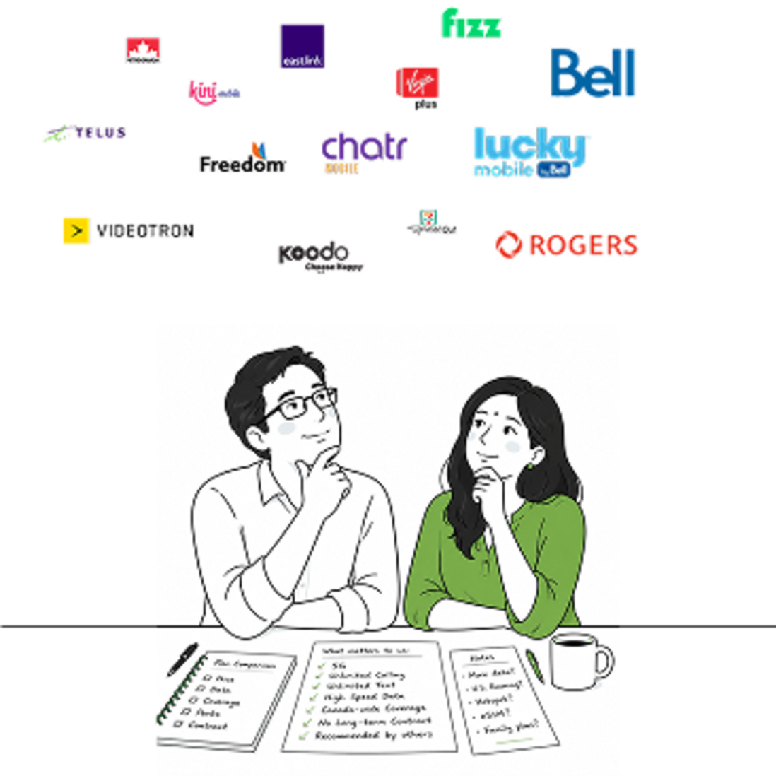 Couple thinking about Canadian mobile providers